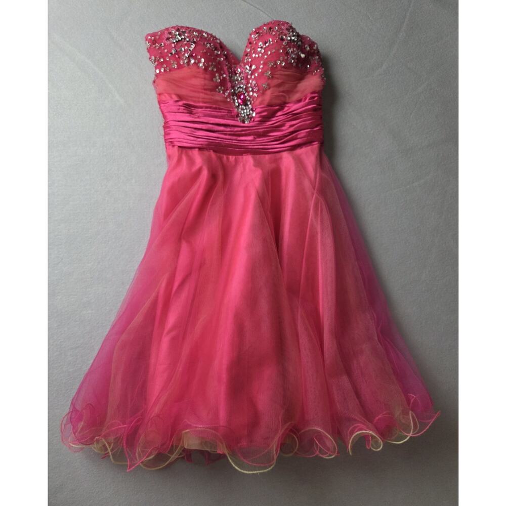 Fiesta Pink Women’s beaded Sequin Dress Size XS Short Strapless Tulle Prom Party - Picture 11 of 11